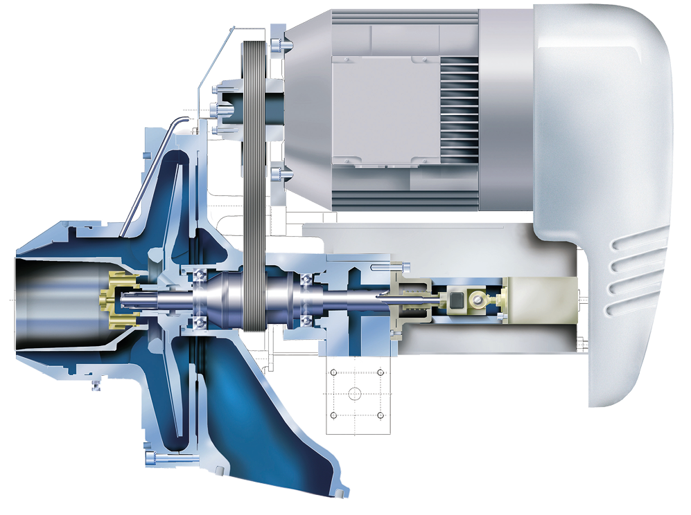 Sectional view of a rotary atomising burner (Saacke)